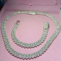 Designer halsband mode armband passera diamant hip hop smycken vvs sten glänsande 2 row kvinnor 14 mm sterling sier halsband moissanit kubansk kedja länk