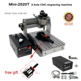 Mini 2520T CNC Router Engraver 3 Axis Engraving Area 250x200mm with Flat Tong for Wood Plastic Acrylic Milling Carving 200W