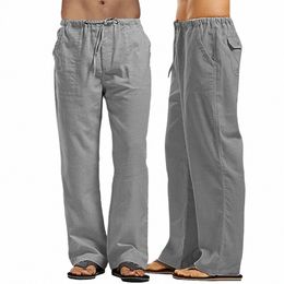 men's Cott Linen Pants Loose Cool Casual Lg Pants Elastic Waist Lg Pant Casual Large Size Streetwear Lightweight Trousers d75S#
