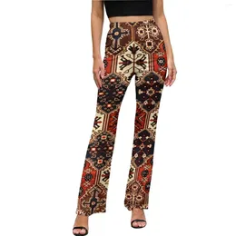 Women's Pants Tribal Print Elastic High Waist Ethnic Retro Aesthetic Flare Spring Casual Graphic Oversize Trousers