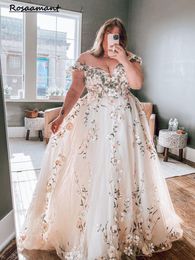 Elegante A-Linie-Brautkleider im Prinzessin-Stil, schulterfrei, mit Spitzenapplikationen, Brautkleider, Boho-Strand-Tüll-Brautkleid in Übergröße