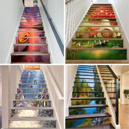 Stickers Dusk Scenery Lake Water Staircase Sticker For Floor Steps Decorative House Jungle Sea Stairs Wallpaper Selfadhesive Wall Decals
