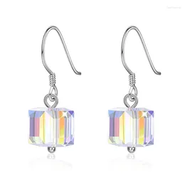 Dangle Earrings Cube Crystals From Austria Square Pendant For Women Wedding Silver Color Drop Pendientes Hanging Bohemia Jewelry