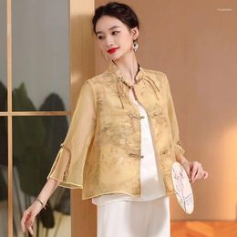 Ethnic Clothing High-end Spring Summer Shirt Top Chinese Tang Attire Retro Elegant Lady Blouse Female S-XXL