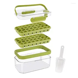 Baking Moulds Ice Tray Pressed Storage Box Freezer Square Ice-Cube Mould With Lid Home Maker And Scoop(Green)