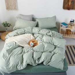Sängkläder sätter brun rutig täcke täckning 220x240 örngott 3 st.