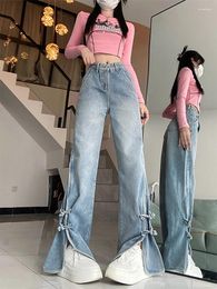 Women's Jeans Women Blue Baggy Vintage 90s Aesthetic High Waist Cowboy Pants Harajuku Denim Trousers With Slit Y2k Trashy 2000s Clothes