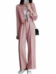 pants Set Womens Casual Short Blazer Two Piece Sets girl Outifits 2023 New Pure Color Office Wear Fi Pantsuit Autumn Winter v1jC#