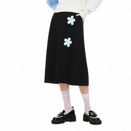 semir 2023 Women Skirt Girlish Sweet Fr Mid-length Skirt Female Slit Black Knitted Skirt for Women I0cd#