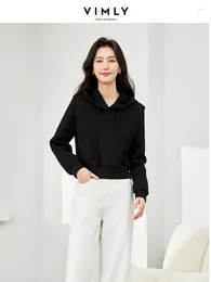 Women's Hoodies Vimly Black Short Hoodie 2024 Spring Pullover Long Sleeve Top For Woman Drawstring Hooded Casual Sweatshirt M5915