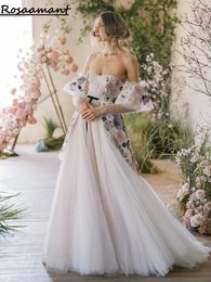 Luxury Detachable Sleeve Ruffles Pleat A-Line Wedding Dresses Colourful Sequined 3D Floral Lace Bridal Gowns