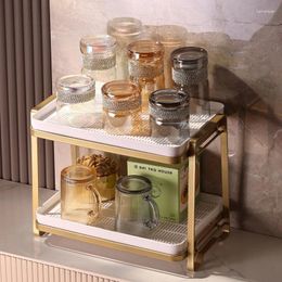 Kitchen Storage Disassembled Double-layer Household Iron Art Light Luxury Cup Tea Set Desktop Rack Drain Holder Artefact