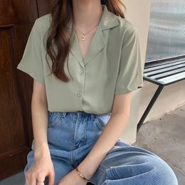 XEJ Chiffon Blouse Elegant Light Green Top for Women Short Sleeve Shirt Summer Office Tunic 240328