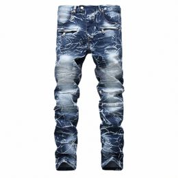 skinny Ripped Jeans Men Vintage Jeans Fold W Work Frayed Trousers Basic Denim Male Pants Thin Streetwear Casual Pants 2023 U83L#