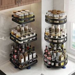 Racks Kitchen Storage Rack MultiLayer 360°Rotation Corner Spice Rack Organizer NonSkid Carbon Steel Spice Bottles Storage Holders