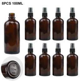 Tips 8pcs/pack 100ml Refillable Spray Bottle Empty Amber Glass Bottles for Essential Oil Mist Spray Container Portable Travel Bottle