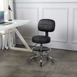 Swivel Round Rolling PU Leather Stool Foot Rest Height Adjustable Task Work Drafting Chair with Back