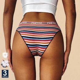 Women's Panties FINETOO 3PCS/Set Women Cotton Seamless For Female M-XL Underwear Panty Sexy Colorful Striped Lingerie Letter Waist Brief