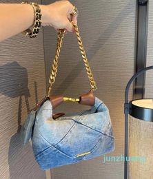 Shoulder Bags Fashion Denim Canvas Handbag Women Diamond Plaid Underarm Bag Bow Pendent Retro Hobos Luxury Design Lock