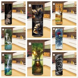 Stickers Natural Scenery Wallpaper Refrigerator Sticker 3D Peel & Stick Vinyl Fridge Door Cover Decor Kitchen Decor Mural Flower Posters