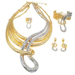 Necklace Earrings Set Luxury Women's Jewelry Gold Color Big Italian Plated Silver Bracelet Wedding Party Gift