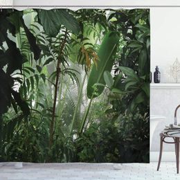 Shower Curtains Rainforest Curtain Tropical Preservation Humidity Palm Tree Wild Environment Misty Nature Cloth Fa