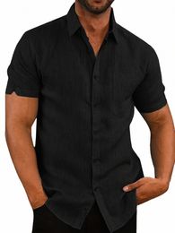 classic Solid Colour Butt Down Shirt Men Casual Short Sleeve Summer Spring 2024 Casual Black Basic Turn Down Collar Shirts Top e5Bk#