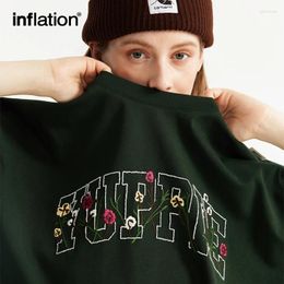 Men's T Shirts INFLATION 265g Heavyweight Floral Embroidered T-shirt Men Streetwear Overszied Tees