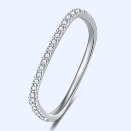 2021 New Arrival Simple Fine Jewellery Real 925 Sterling Silver Pave White Sapphire CZ Diamond Party Square Ring Women Wedding Band 325s