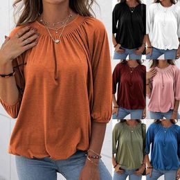 Women's T Shirts 2024 Spring Pullover Round Neck Loose Seven-quarter Sleeve T-shirt Woman's Clothing Female Casual Clothes