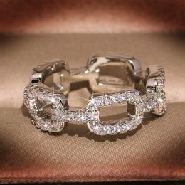 Fashion Wedding Jewelry 100% 925 Sterling Silver Rings Pave White Sapphire CZ Diamond Chain Women Luxury Band Finger Ring RA0996249Z