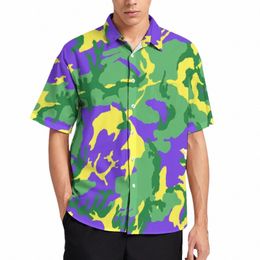 mardi Gras Camo Casual Shirts Colorful Camoue Hawaiian Shirt Short Sleeve Trending Blouses Man 3XL 4XL p9ih#