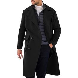 Trench da uomo Autunno Inverno Cappotto lungo caldo di lana Monopetto Misto Soprabito Top Trench casual da uomo Giacche da uomo Giacca a vento moda Capispalla