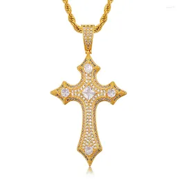 Pendant Necklaces Hip Hop 3A CZ Stone Paved Bling Iced Out Cross Pendants Necklace For Men Rapper Jewellery Gold Silver Colour Drop