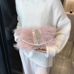 Shoulder Bags Women Handbag Female Mini Clutch Bag Evening Wallet Diamond Party Wedding Chain Pearl Luxury Feather