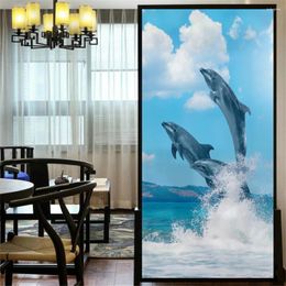 Window Stickers No Glue Static Cling Privacy Windows Film Beautiful Sea Decorative Cheetah Stained Glass Tint 72