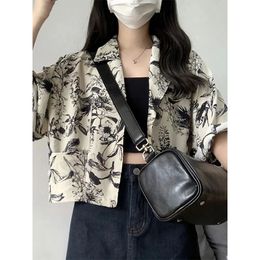 MEXZT Vintage Floral Shirts Women Print Short Sleeve Crop Blouses Summer Streetwear Harajuku Korean Loose Casual All Match Tops 240328