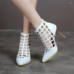 Dress Shoes PXELENA Sexy Stiletto High Heels Gladiator Sandals Women Pointed Toe Hollow Out Summer Ankle Boots Party Date