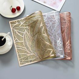 2024 1Pcs PVC Modern Heat Resistant Table Mats Fashion Rectangular Cutout Leaves Pattern Non-slip Table Placemat Kitchen Accessories for for