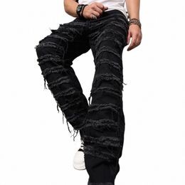 men's stacked Spliced Jeans Hip Hop Straight Denim Trousers Men Biker Jeans Streetwear Loose Male Motorcycle Denim Pants m3ro#