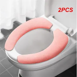 Toilet Seat Covers 2PCS Set Reusable Warm Flannel Sticker Washable Filling Bathroom Mat Cover Universal