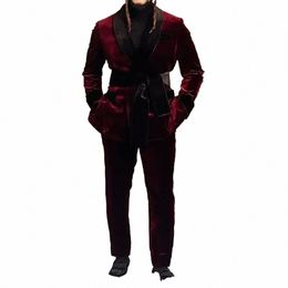 smoking Suits for Men Burdy Veet Black Shawl Lapel Loose Double Breasted Fi 2 Piece Jacket Pants Home Male Clothing p6dq#