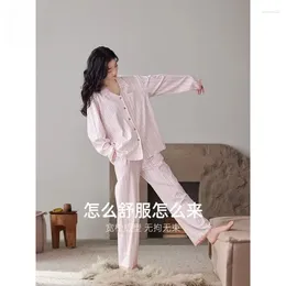 Home Clothing Striped Pyjama Set Women's Spring And Fall Cardigan Long-sleeved Pants Cotton Lace Casual Elegant Wear Sleepwear