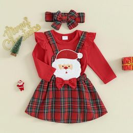 Clothing Sets Born Baby Girl Christmas Outfit Long Sleeve Romper Plaid Suspender Skirt Headband 3Pcs Fall Winter Clothes Set