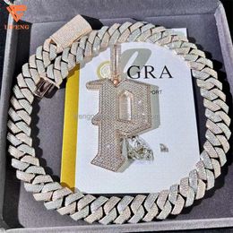 Lifeng jóias personalizado sier moissanite carta charme diamante cubano link corrente banhado a ouro colar conjunto pingente