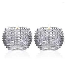 Candle Holders 2Pack Round Tealight Romantic Crystal Glass Candlestick Dinner Table Decoration For Wedding Family Birthday Party