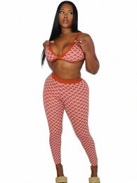 nibber 2Two Piece Set Lattice Print Women Sexy Low Neck Skinny athletic Camisole+ Sporty High Waist Pants Female Tracksuit i4I8#