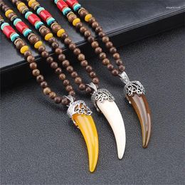 Pendant Necklaces Vintage Nepal Long Buddhist Mala Wood Beaded Ox HornPendant & Necklace Ethnic Bohemian Boho Buddha Lucky Jewelry For Women