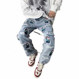 2023 Y2K Streetwear Patch Embroidery Baggy Ripped Jeans Pants For Men Clothing Straight Vintage Denim Trousers Pantales Hombre U83o#
