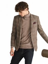 50% Wool Thickened Blazers For Men 2022 Autumn Winter Man Clothing Brown Plaid Slim Fit Casual Full Sleeve Coats Daily Clothes M9Px#